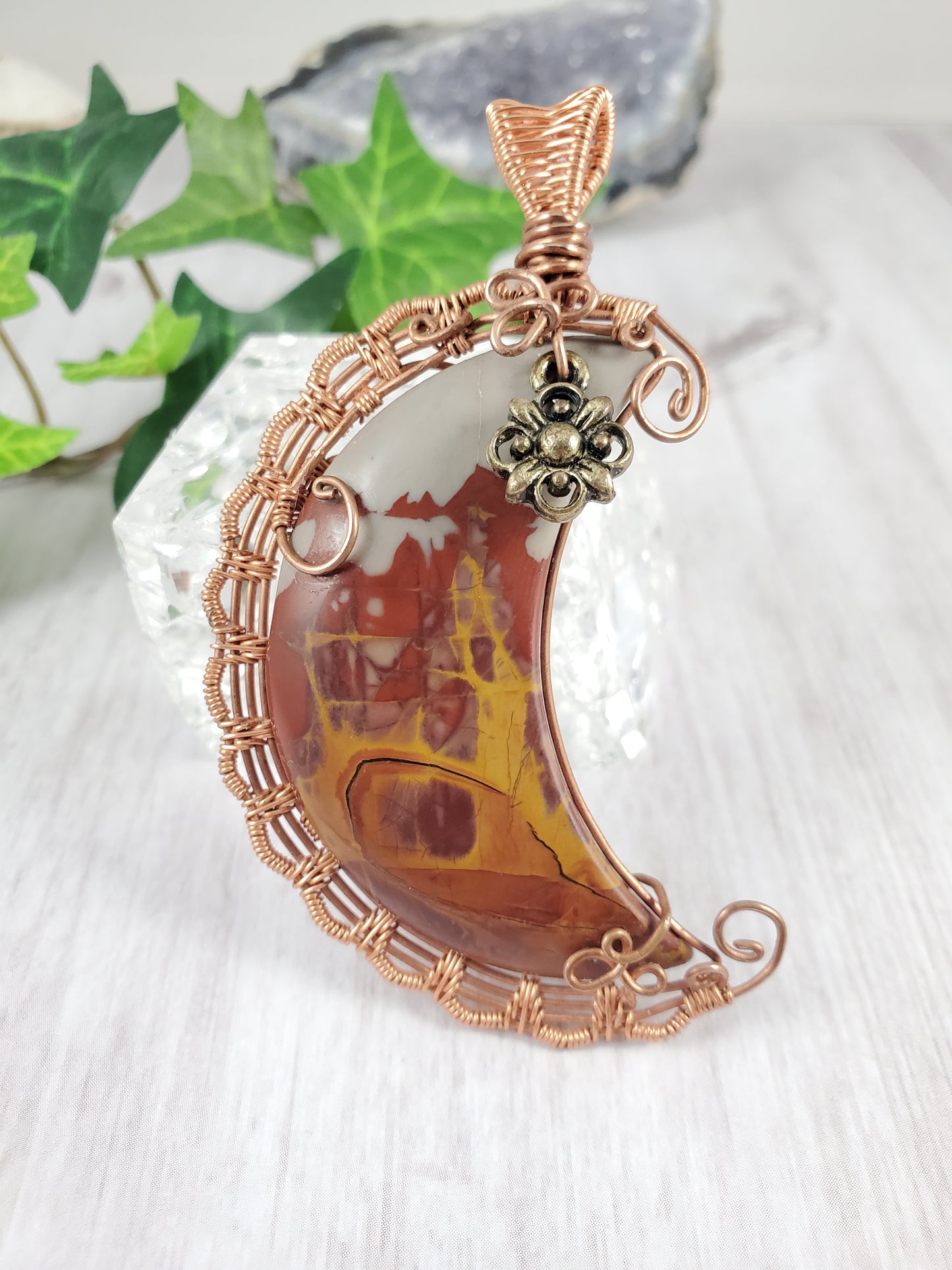Large Scallop Wrapped Noreena Jasper Crescent Moon Talisman