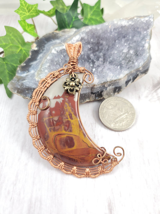 Large Scallop Wrapped Noreena Jasper Crescent Moon Talisman