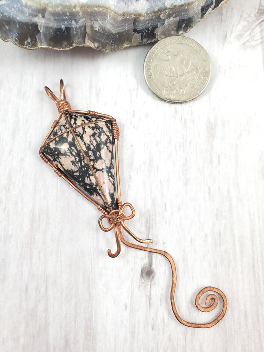 Flying Kite with Pink and Black Rhodonite