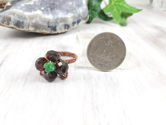 Garnet Briolette Flower Copper Ring