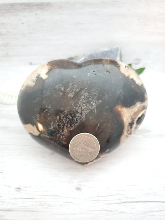 Huge Black Opal Jasper Polished Heart