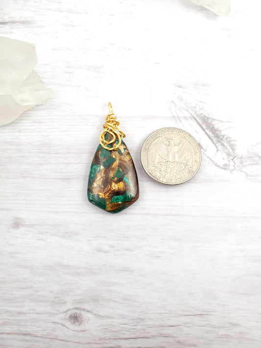 Green and Gold Chevron Malachite and Bornite Pendant