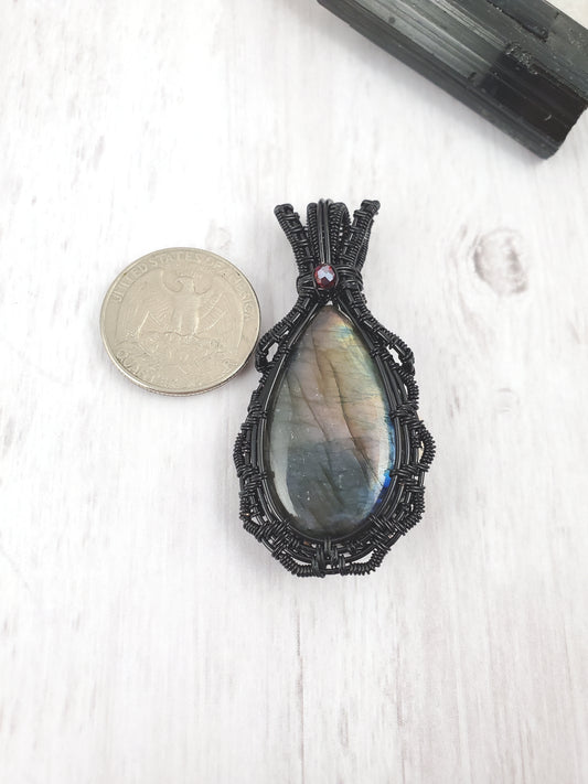 Black Lace Dark Rainbow Labradorite Pendant