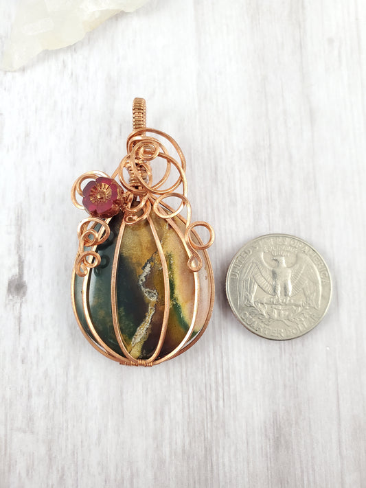 Two-tone Ocean Jasper Pumpkin Pendant in Natural Copper