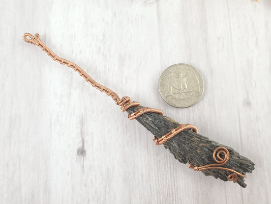 Copper Wrapped Black Kyanite Samhain or Witch Broom