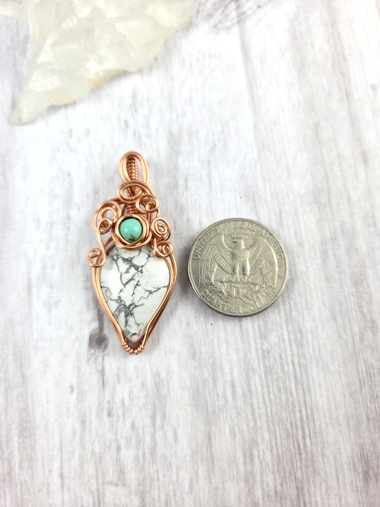 Copper Wrapped Howlite and Turquoise Pendant