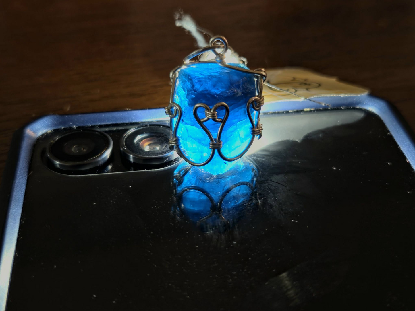 Cage Wrapped Dark Blue Apatite Crystal Termination Pendant