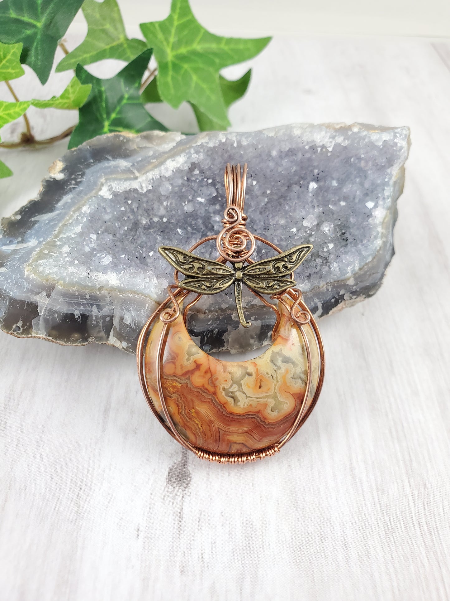 Dragonfly Over Crescent Moon Pendant