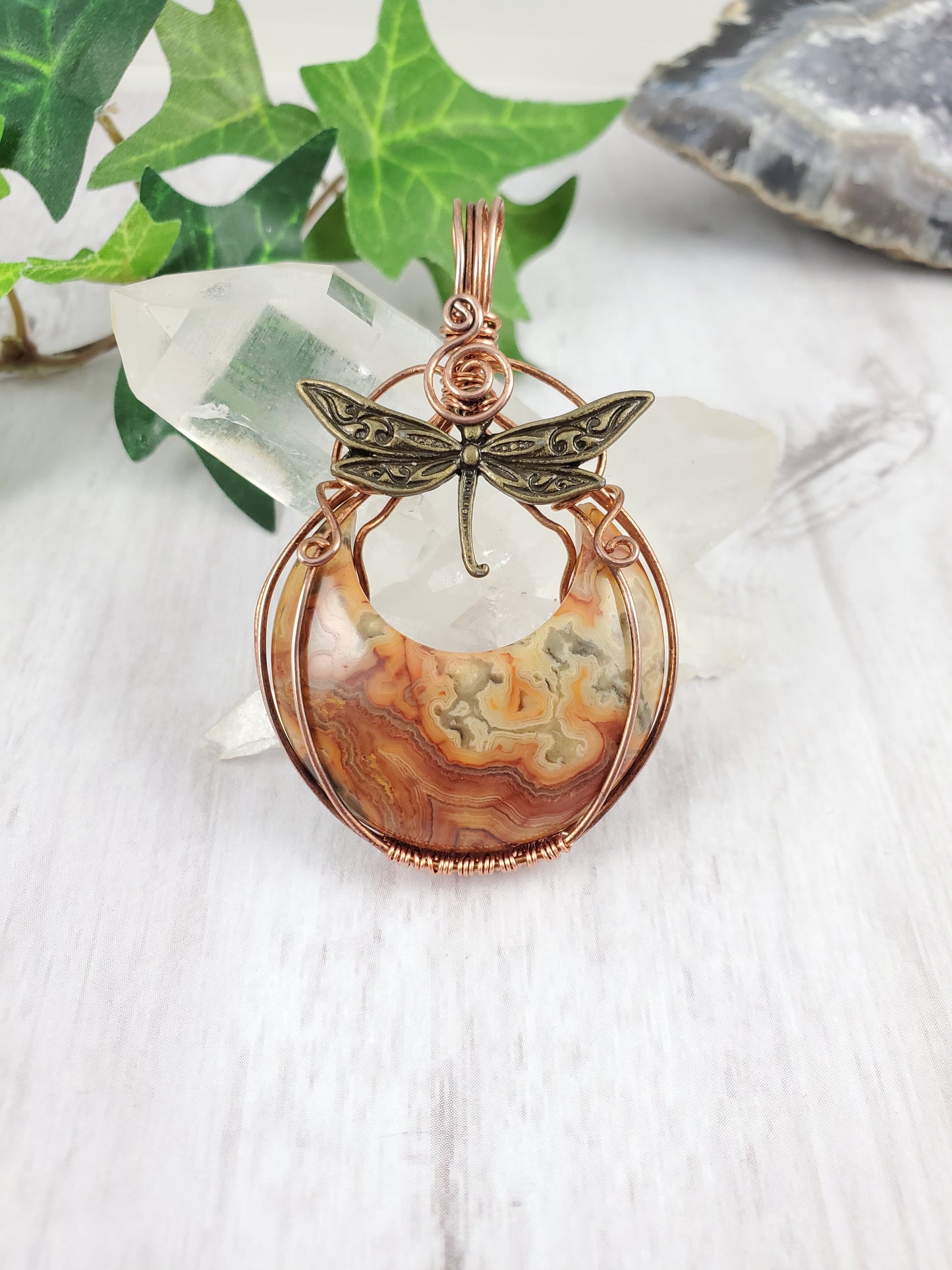 Dragonfly Over Crescent Moon Pendant