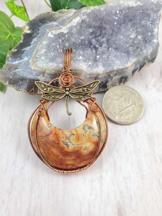 Dragonfly Over Crescent Moon Pendant