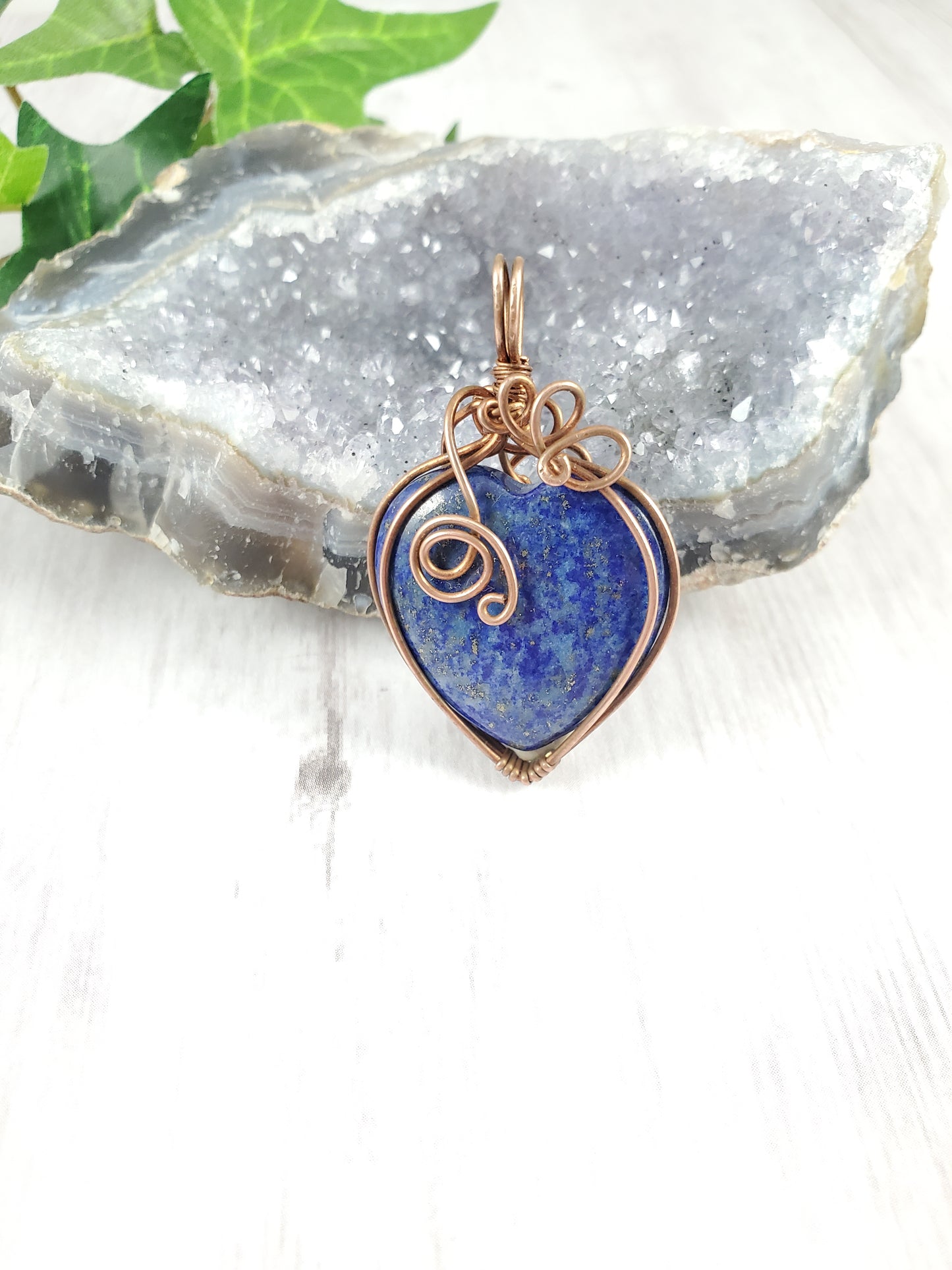 Lapis Lazuli Double-Sided Scroll Heart Pendant