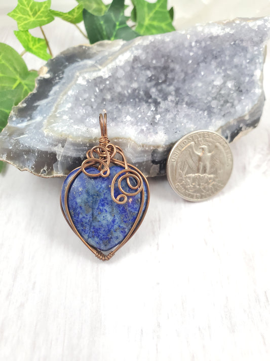 Lapis Lazuli Double-Sided Scroll Heart Pendant