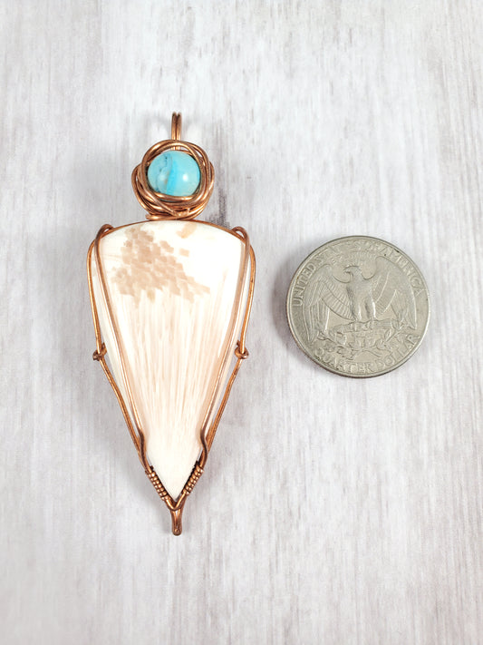 Inverted Peach Triangle Pendant with Blue Agate Access