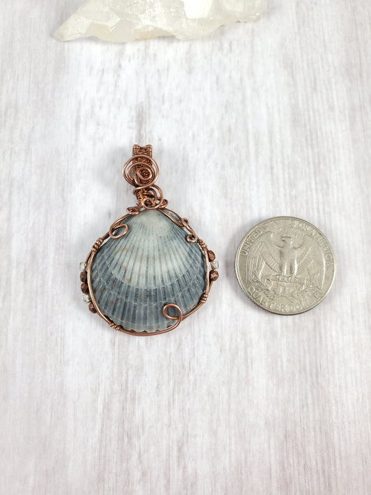 Blue Ombre Scallop Shell Copper Wrapped Pendant