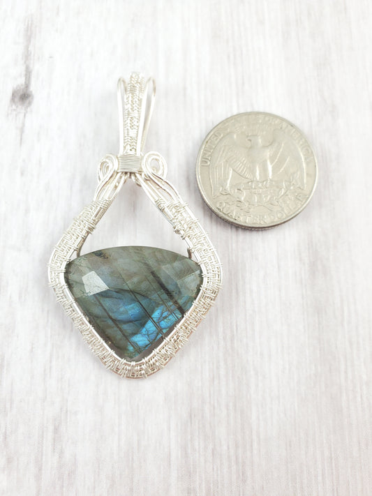 Blue Flash Triangle Labradorite Illusion Pendant