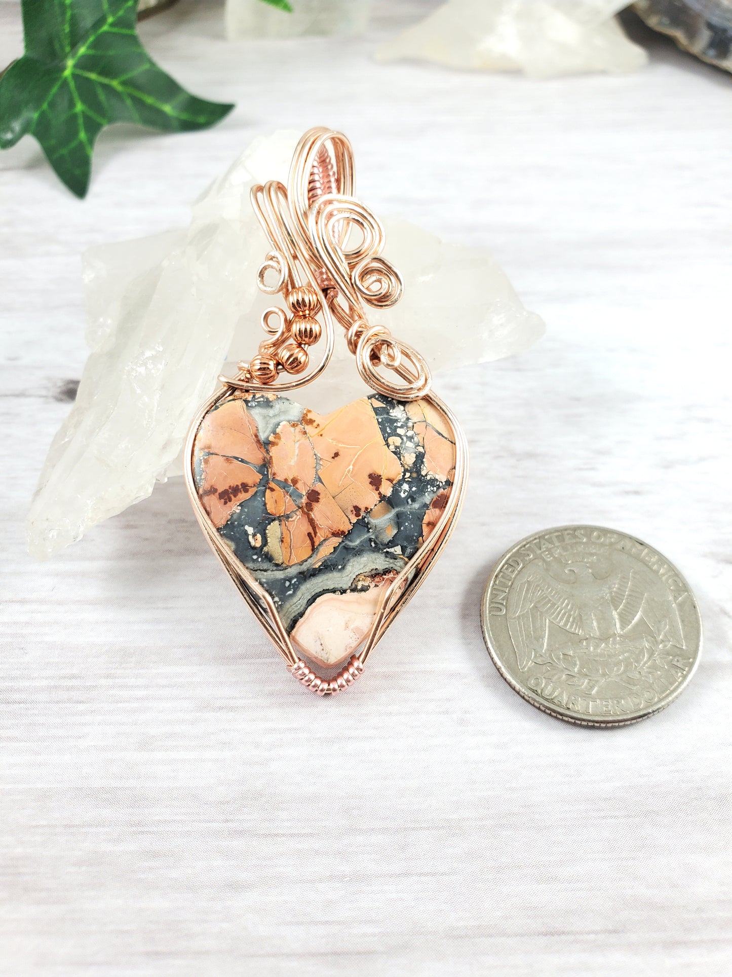 Peach and Grey Maligano Jasper Heart Pendant