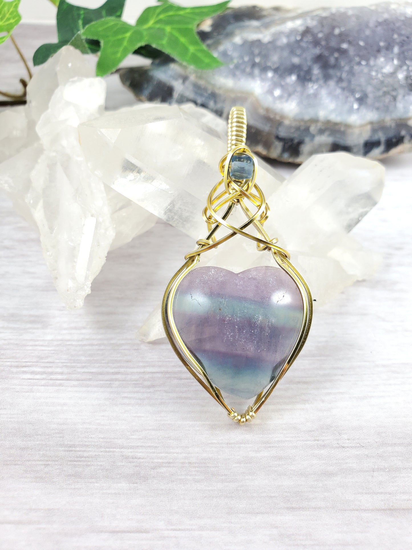 Purple and Blue Banded Fluorite Wire Wrapped Pendant
