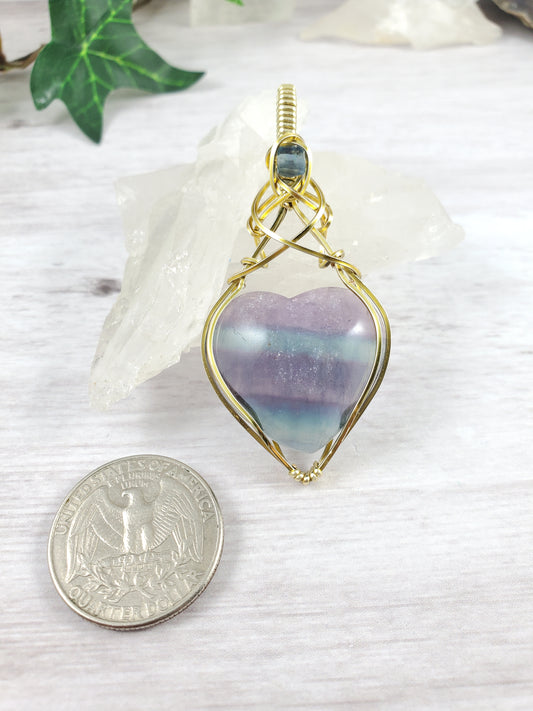 Purple and Blue Banded Fluorite Wire Wrapped Pendant