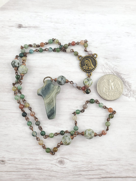 Fancy and Sea Jasper Rosary with Organic Polished Cross