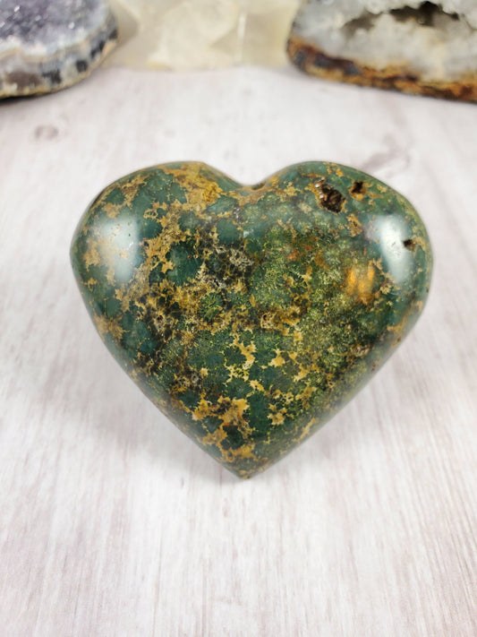 Green and Gold Ocean Jasper Polished Heart