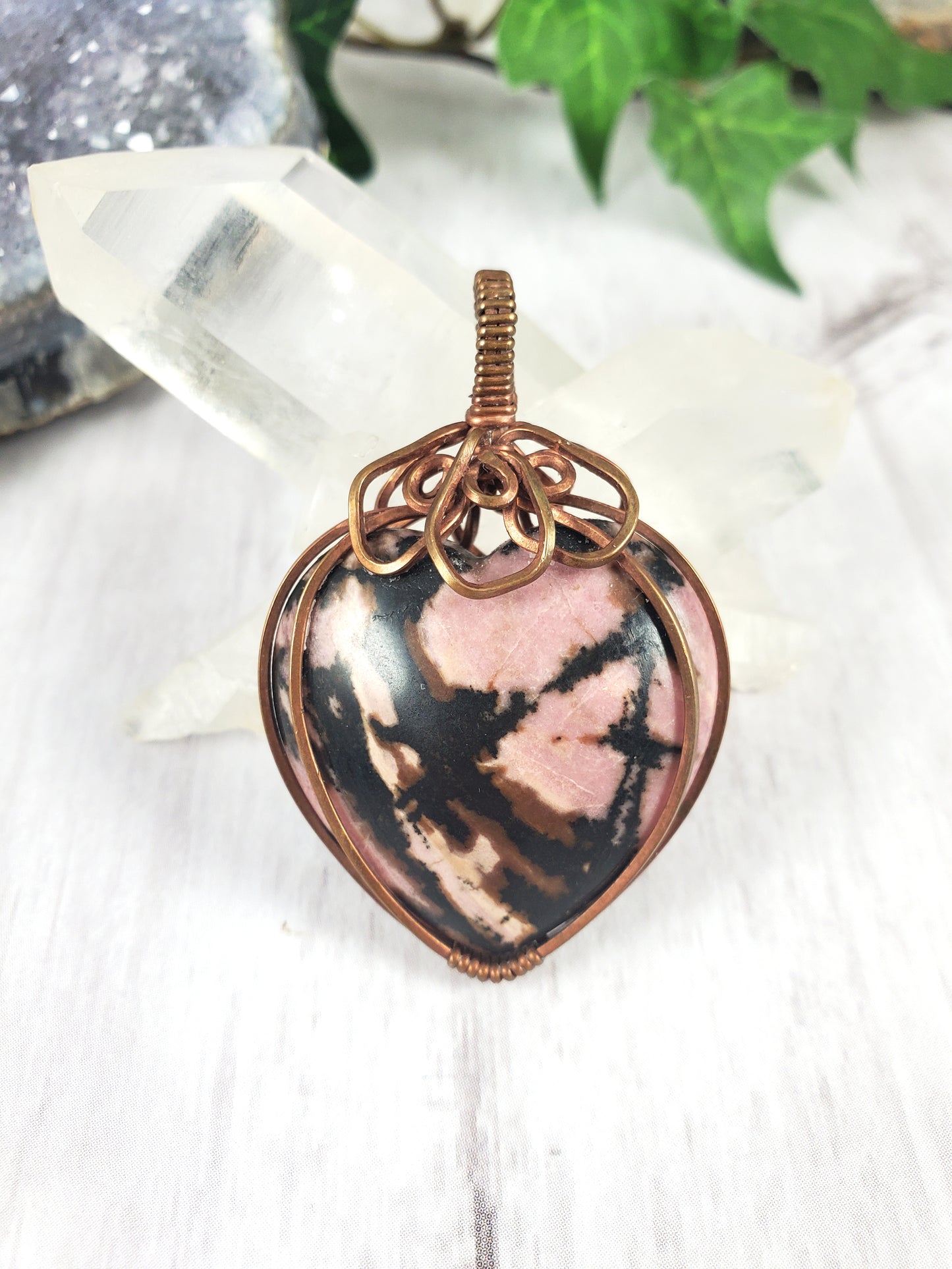 Pink and Brown Rhodonite Heart Strawberry Pendant