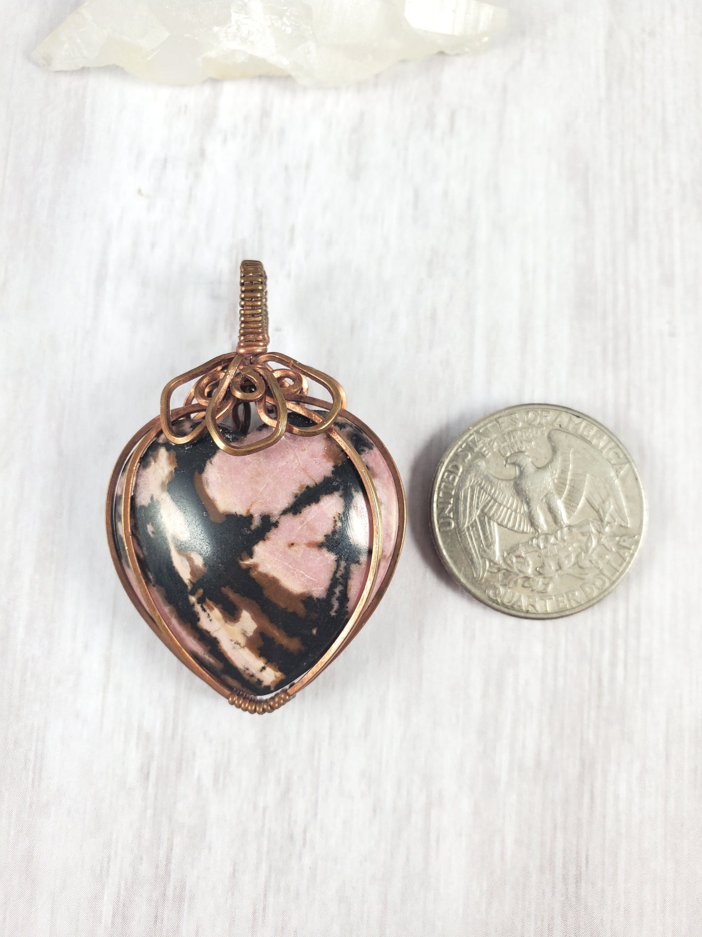 Pink and Brown Rhodonite Heart Strawberry Pendant