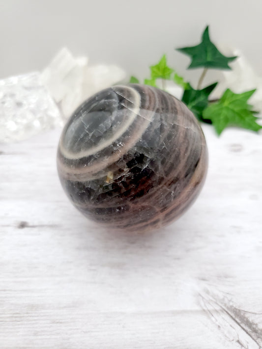 Peach and Black Moonstone Banded Sphere