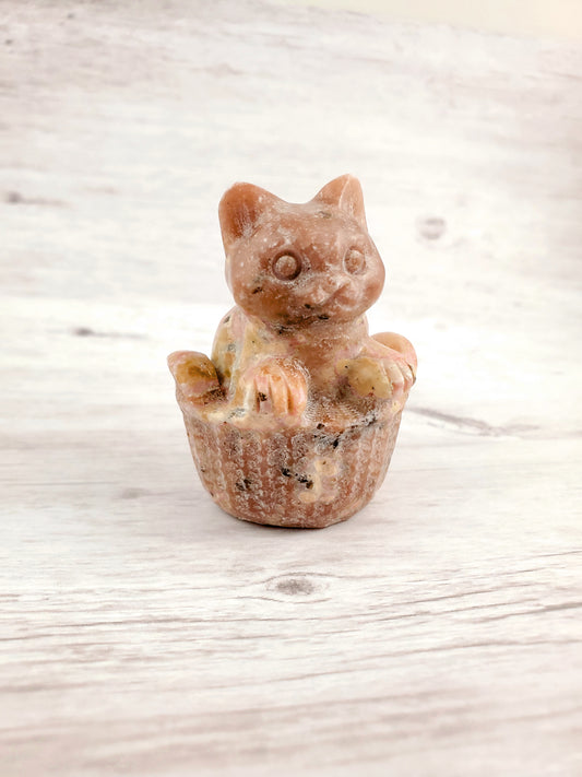 Pink Kitty Cat in a Basket Sculpture Carving