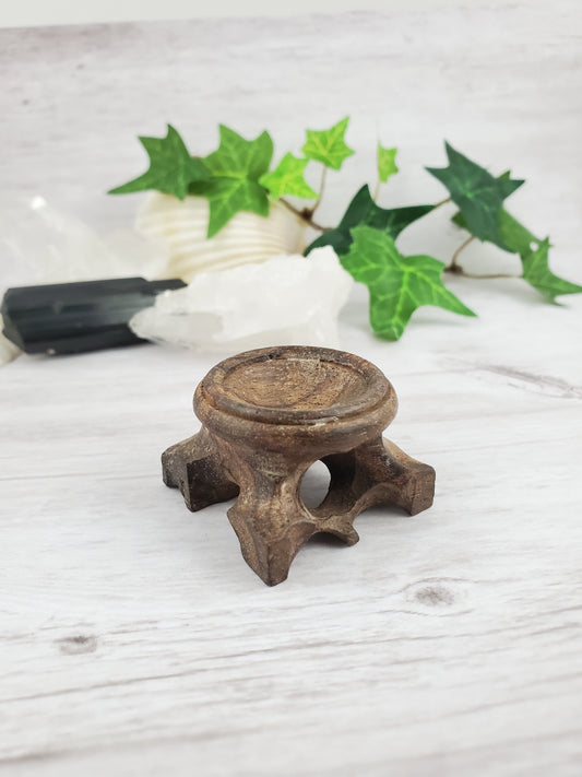 Carved Teak Wood Sphere Stand - Medium