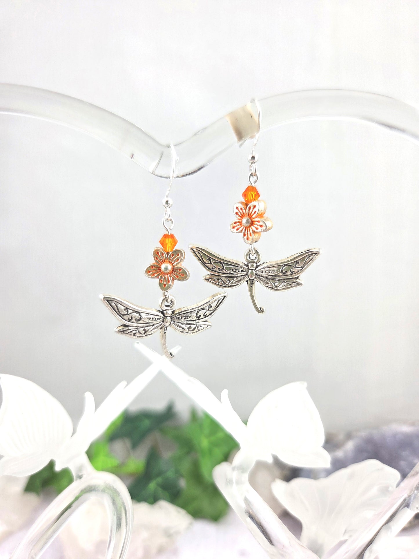 Delightful Dragonfly Dangles with Orange Flower