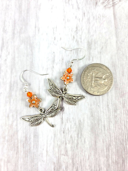Delightful Dragonfly Dangles with Orange Flower