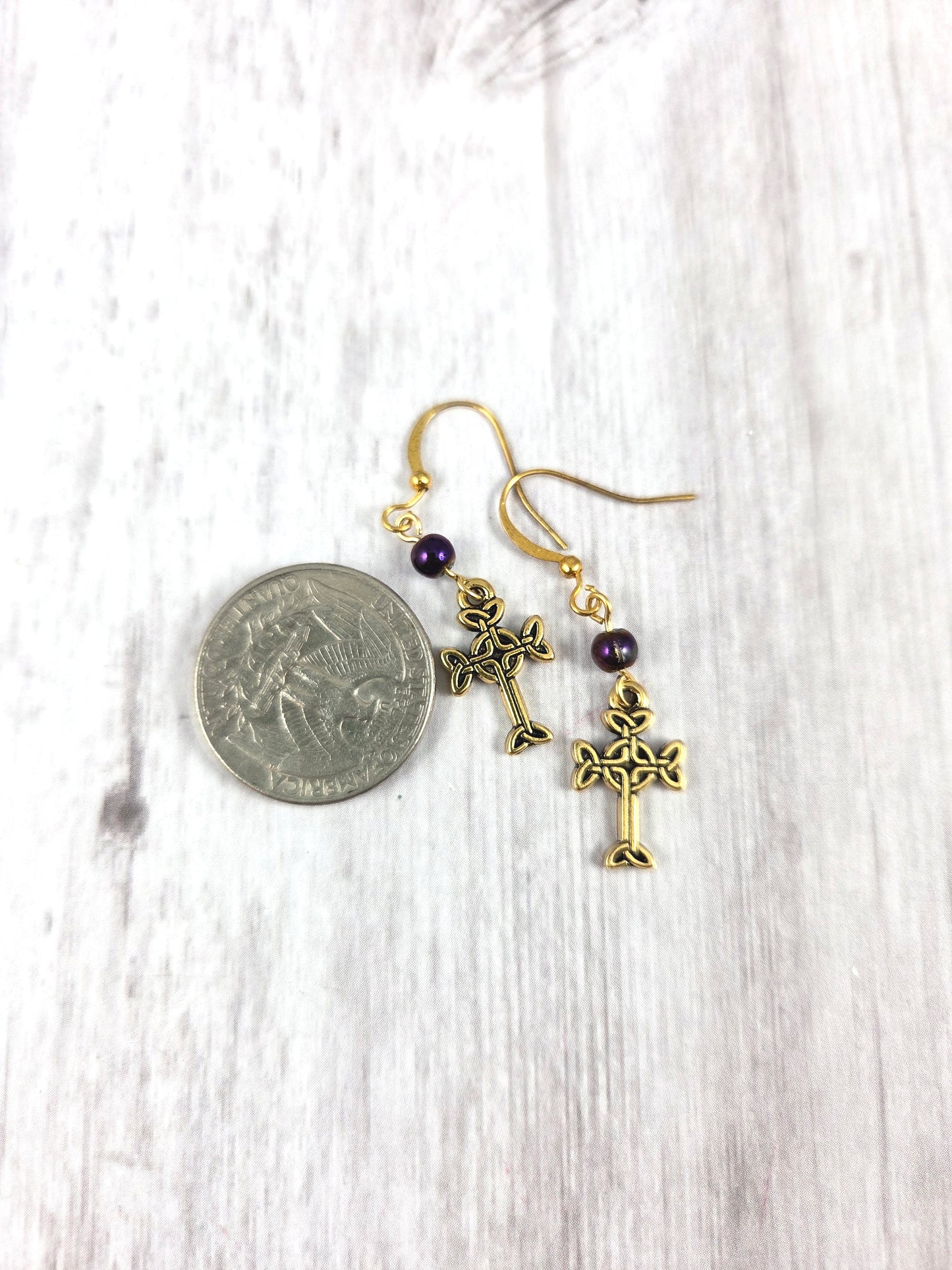 Gold Celtic Cross Dangle Earrings