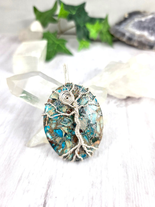 Sea Sediment Jasper Tree of Life Pendant
