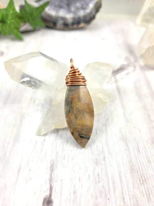 Rainbow Onyx Copper-Wrapped Marquise Pendant