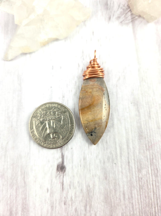 Rainbow Onyx Copper-Wrapped Marquise Pendant