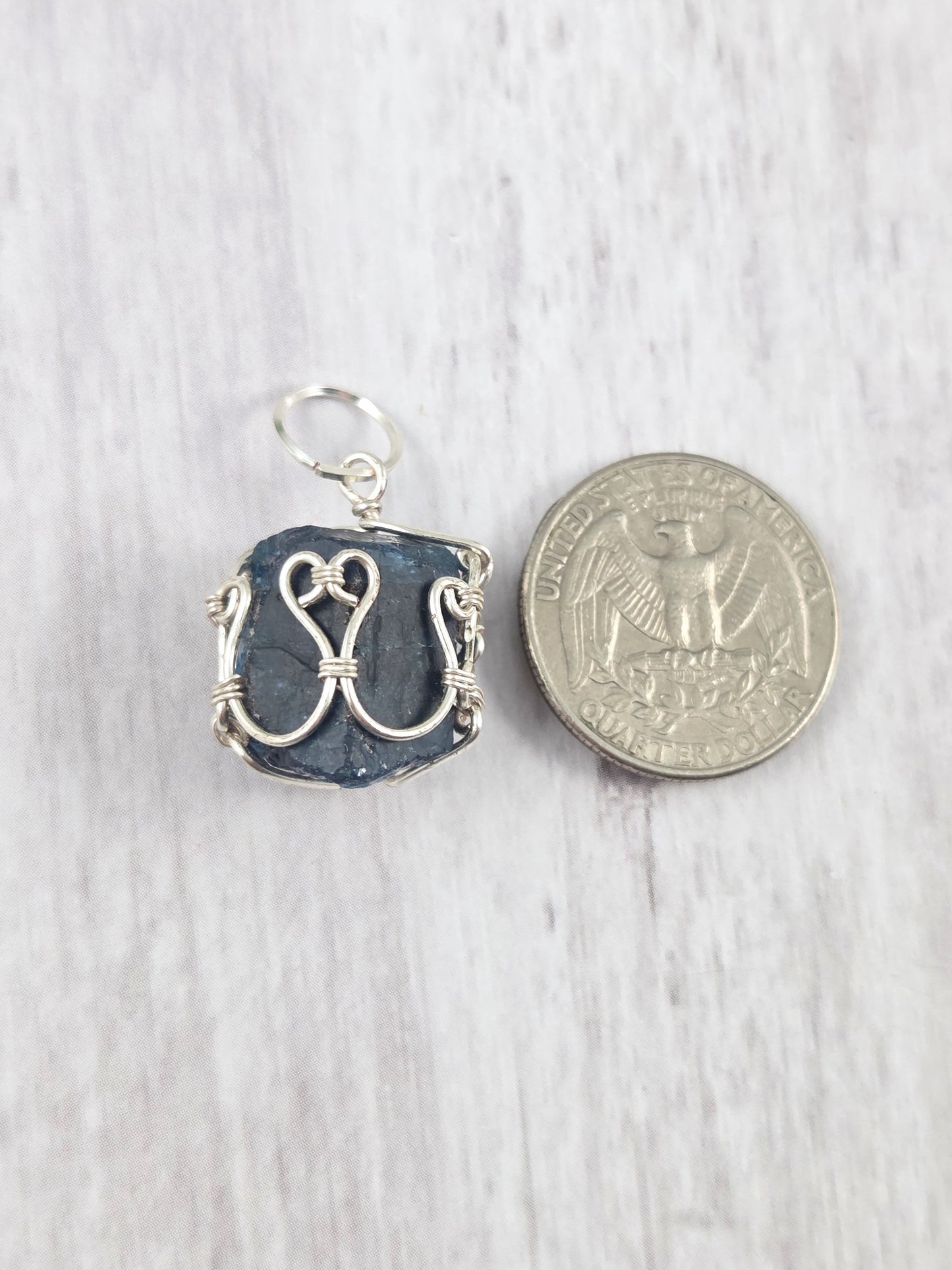 Cage Wrapped Dark Blue Apatite Crystal Termination Pendant