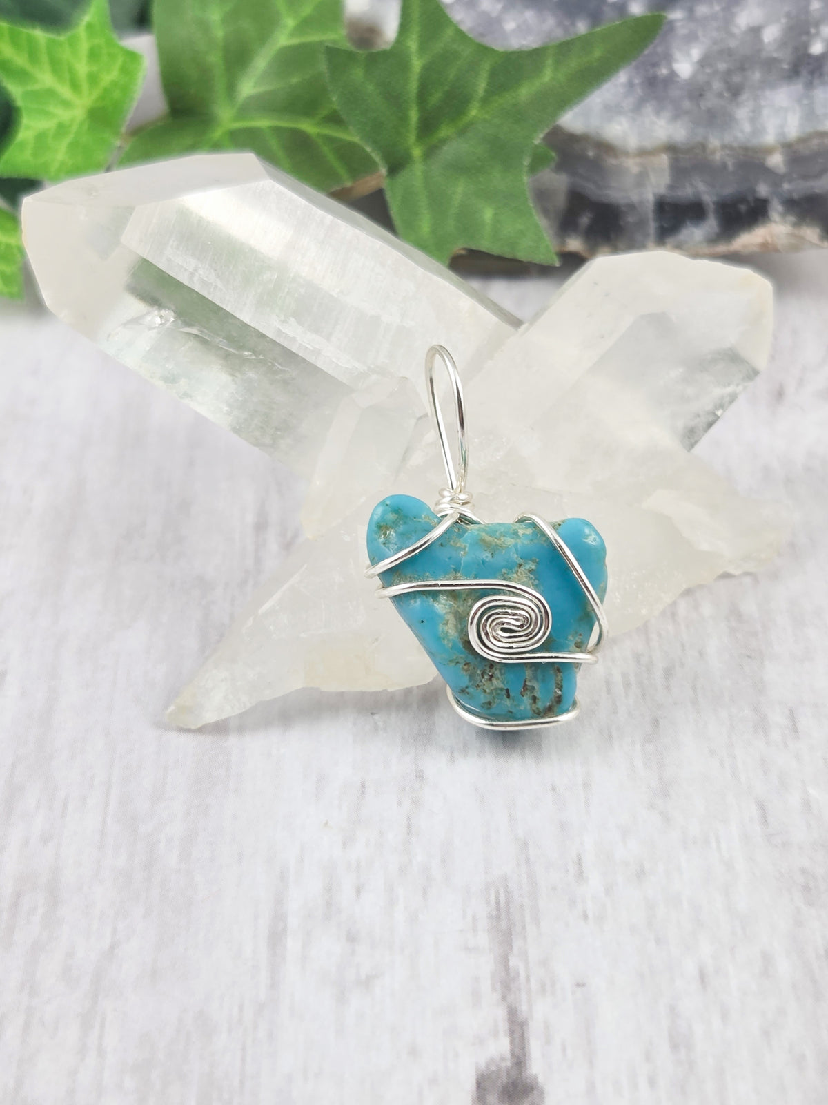 Kingman Turquoise Natural Nugget Double Spiral Pendant