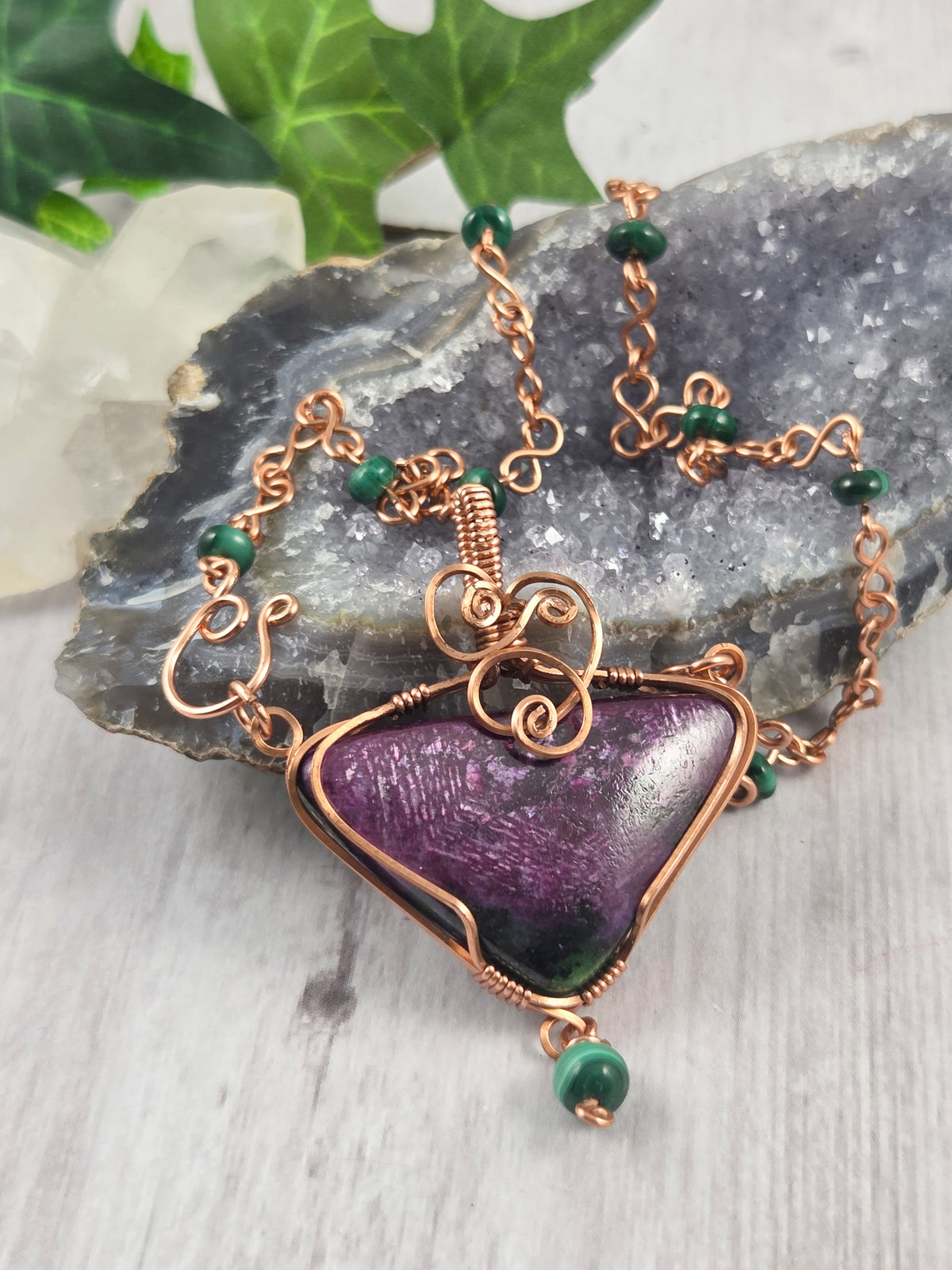Triangle Ruby in Zoisite Pendant Necklace with Removable Copper Chain