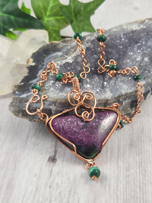 Triangle Ruby in Zoisite Pendant Necklace with Removable Copper Chain