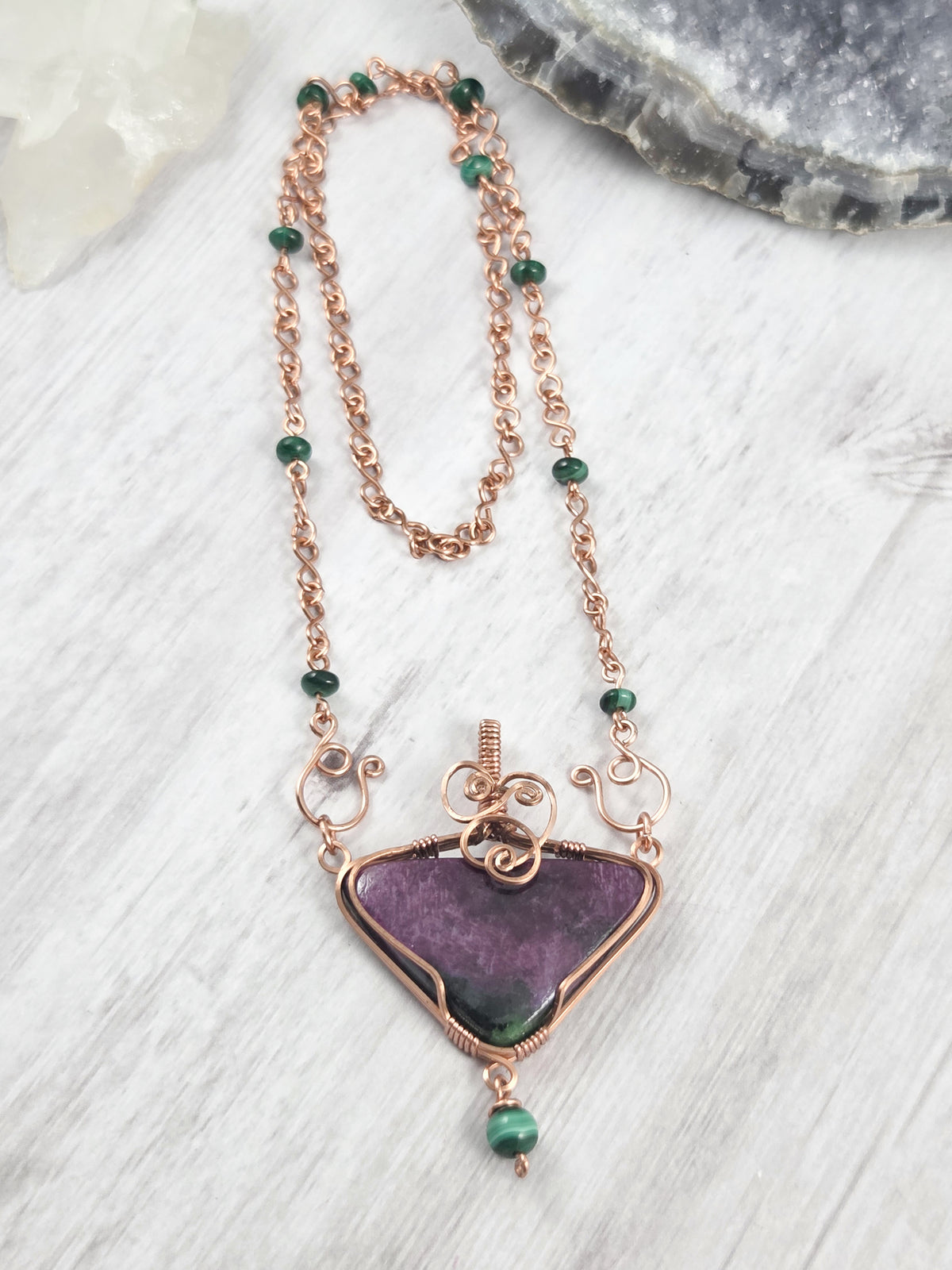 Triangle Ruby in Zoisite Pendant Necklace with Removable Copper Chain
