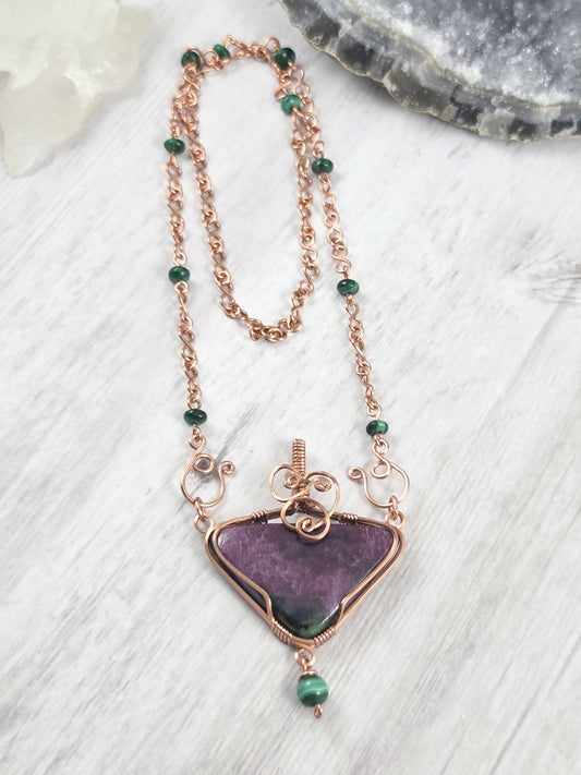 Triangle Ruby in Zoisite Pendant Necklace with Removable Copper Chain