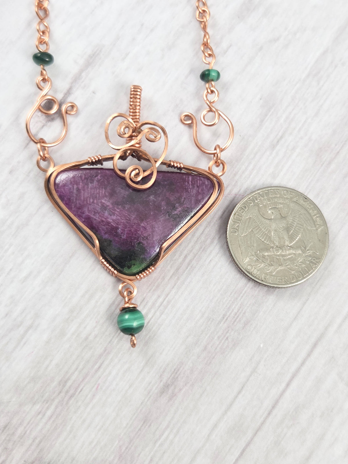 Triangle Ruby in Zoisite Pendant Necklace with Removable Copper Chain