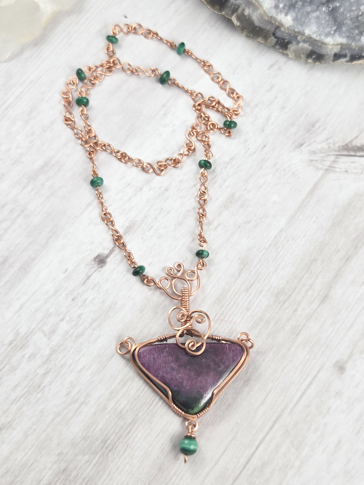 Triangle Ruby in Zoisite Pendant Necklace with Removable Copper Chain