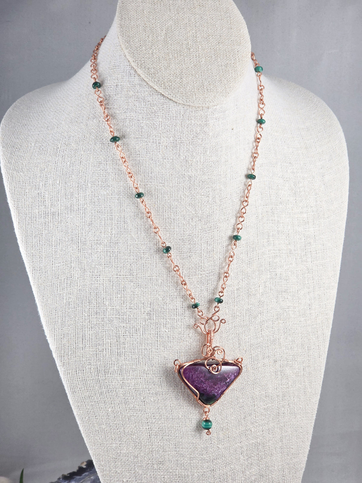 Triangle Ruby in Zoisite Pendant Necklace with Removable Copper Chain