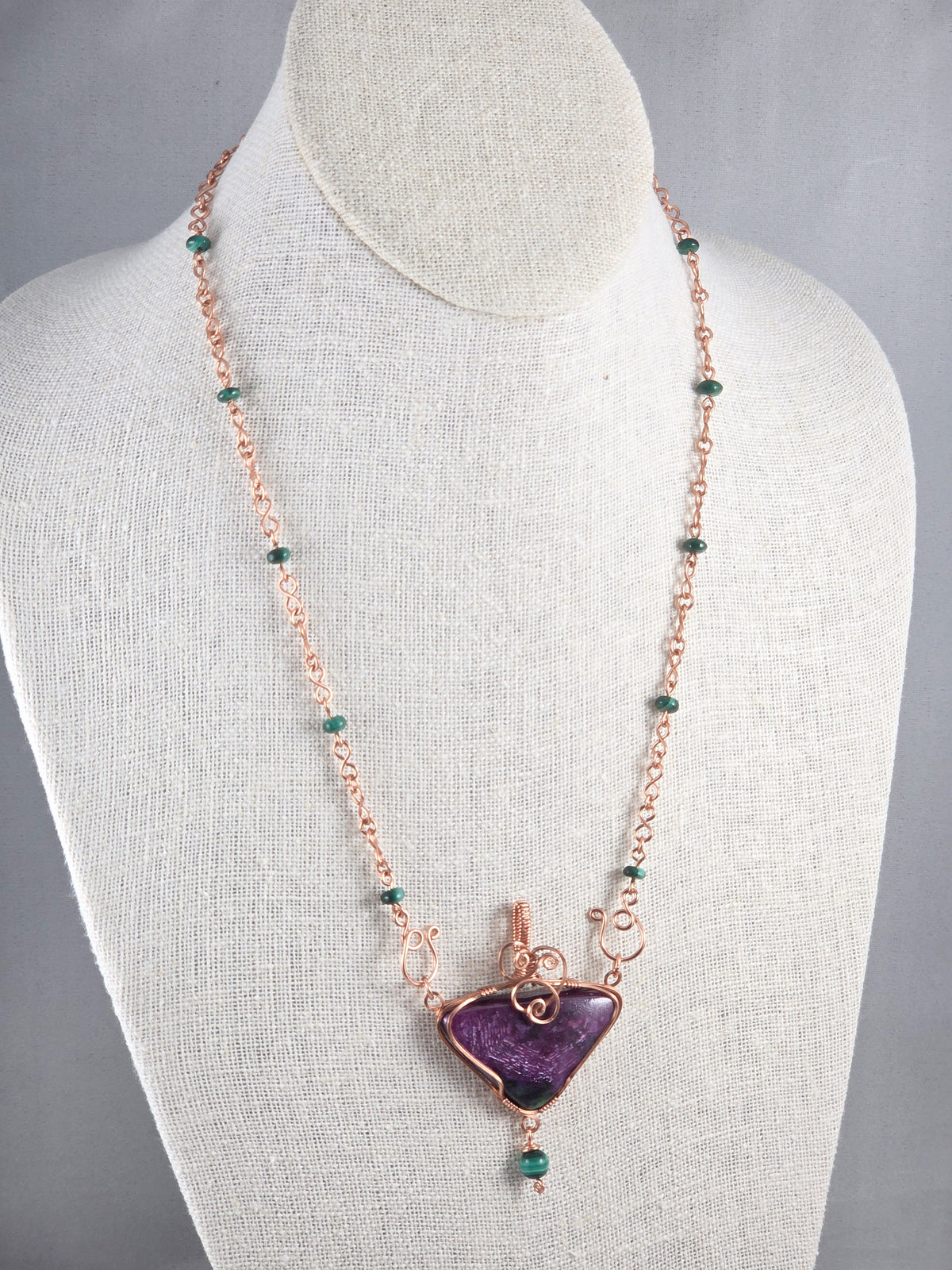 Triangle Ruby in Zoisite Pendant Necklace with Removable Copper Chain