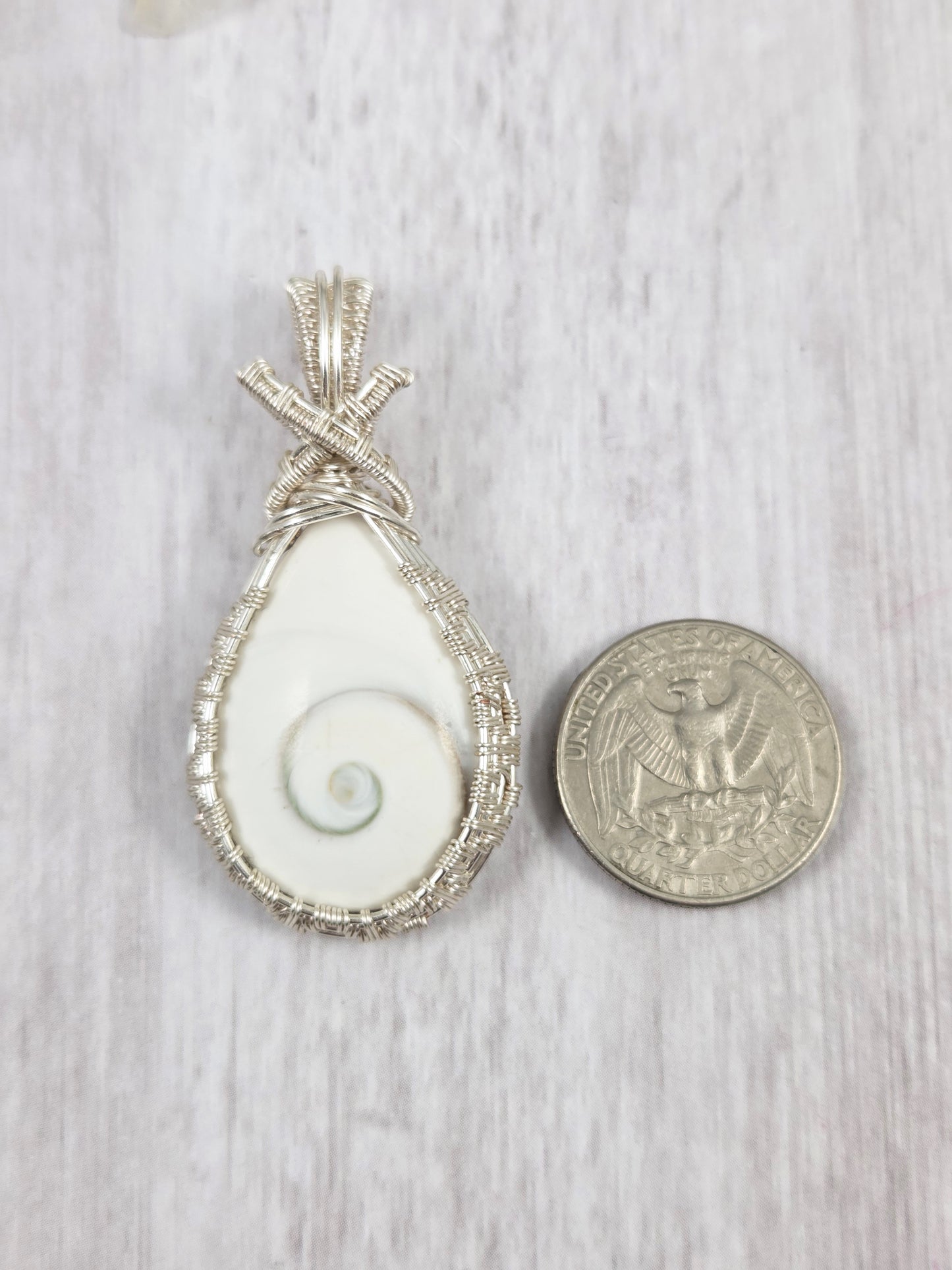 Wire Wrapped Shiva Eye Shell Teardrop Pendant