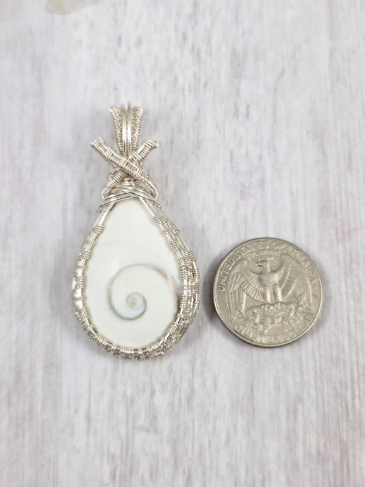 Wire Wrapped Shiva Eye Shell Teardrop Pendant
