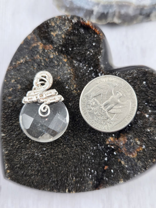 Wire Wrapped Faceted Round Quartz Pendant