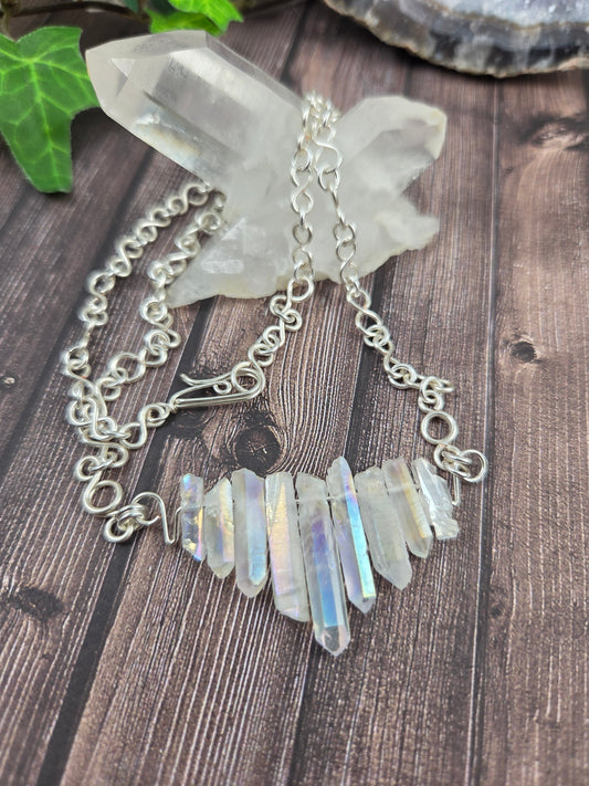 Angel Aura Quartz Point Fan Necklace