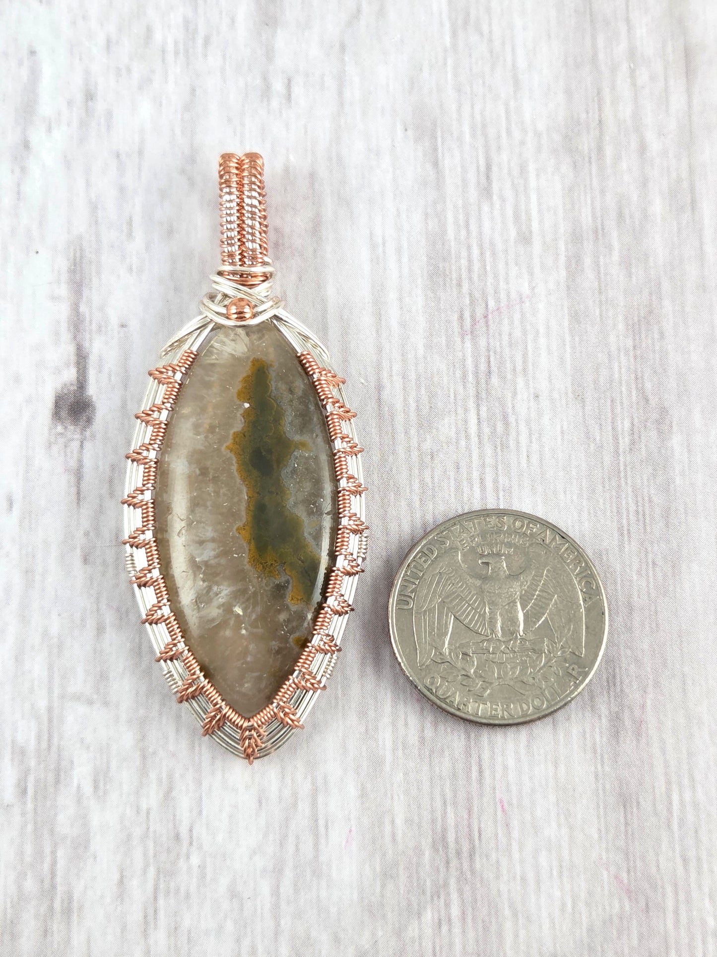 Ocean Jasper in Quartz Marquise Two-Tone Pendant